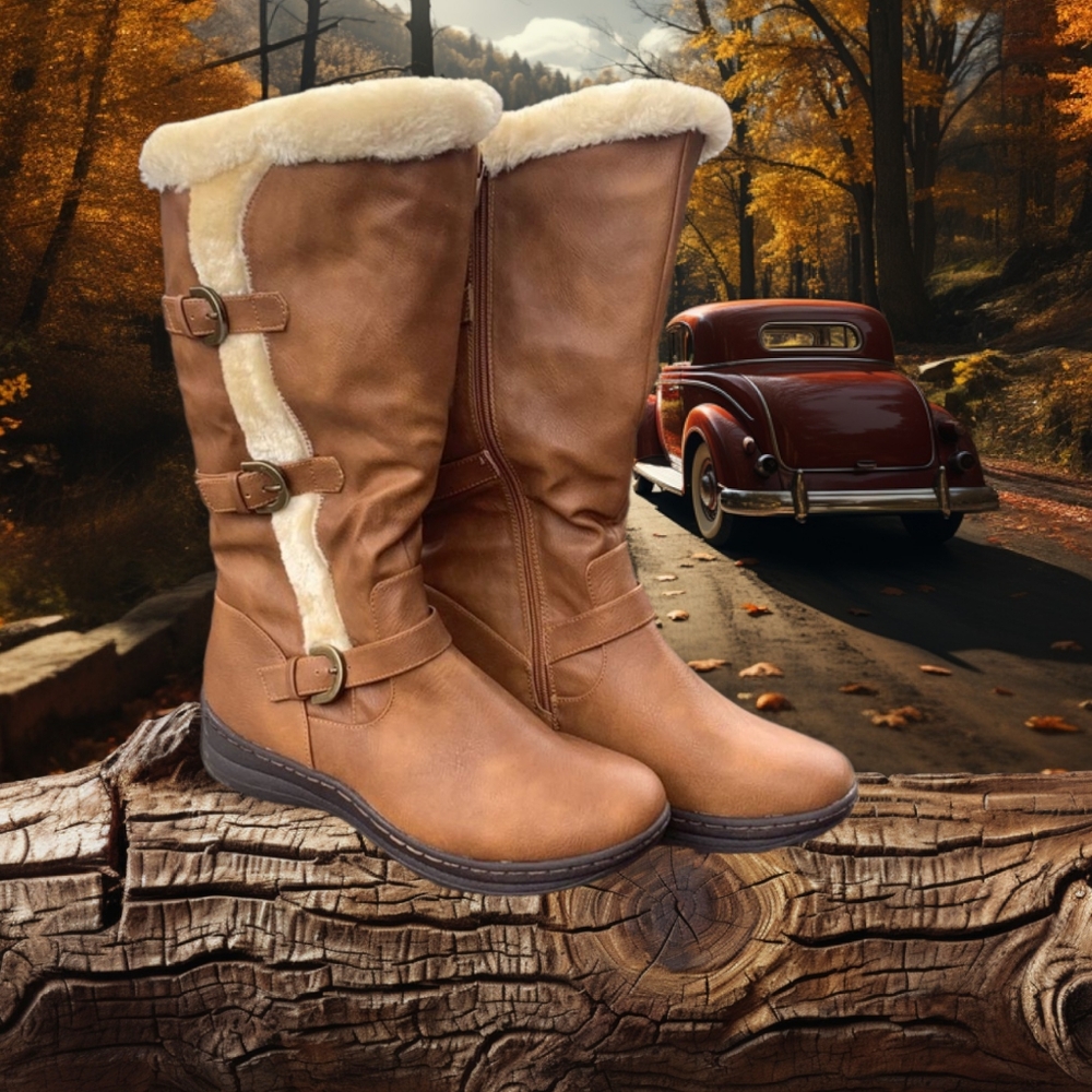 Dream Pairs Tan Cream Faux Fur Boots